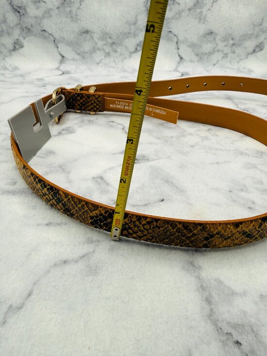 LP Blue Snake Print Belt Caramel Animal Print Gold Buckle 1.5in Width,Size L,NEW main image 7